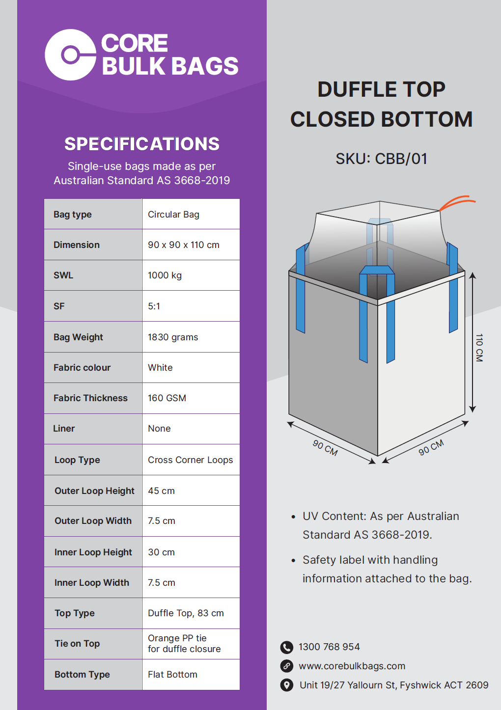 1.0 TON DUFFLE TOP CLOSED BOTTOM 90 x 90 x 110 cm