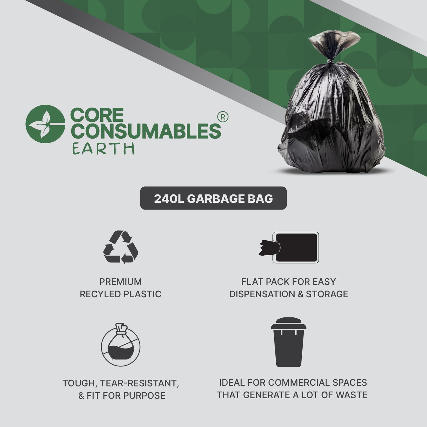 Core Consumables 240L Ultra ExtraHeavy Duty Garbage Bags - Premium Quality for Hassle-Free Waste Management