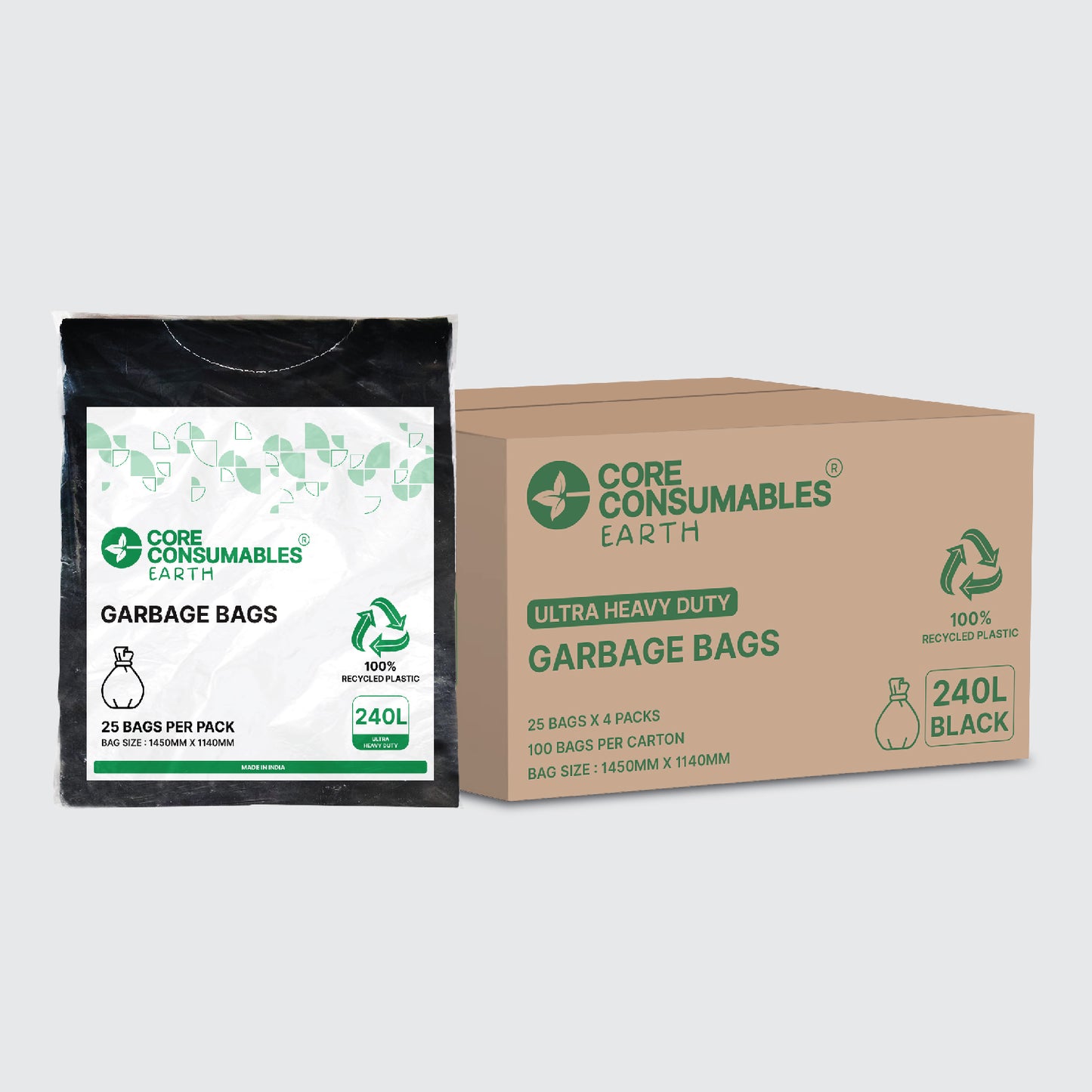 Core Consumables 240L Ultra ExtraHeavy Duty Garbage Bags - Premium Quality for Hassle-Free Waste Management