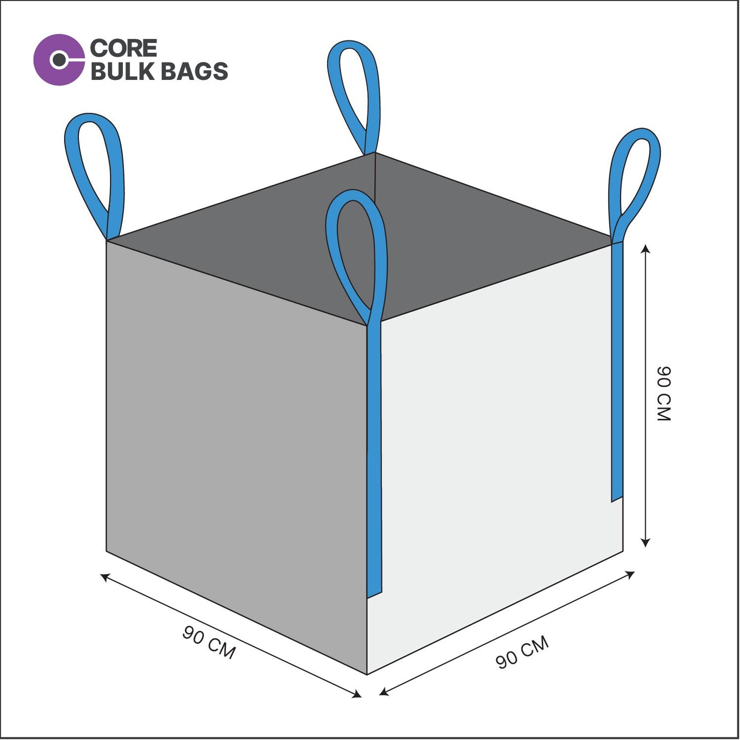 1.0 Ton OPEN TOP CLOSED BOTTOM BULK BAG - 90 x 90 x 90 CM