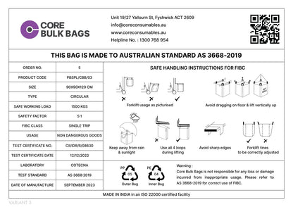 1.5 ton Bulk Bag - Flap Top Closed Bottom 90X90X120