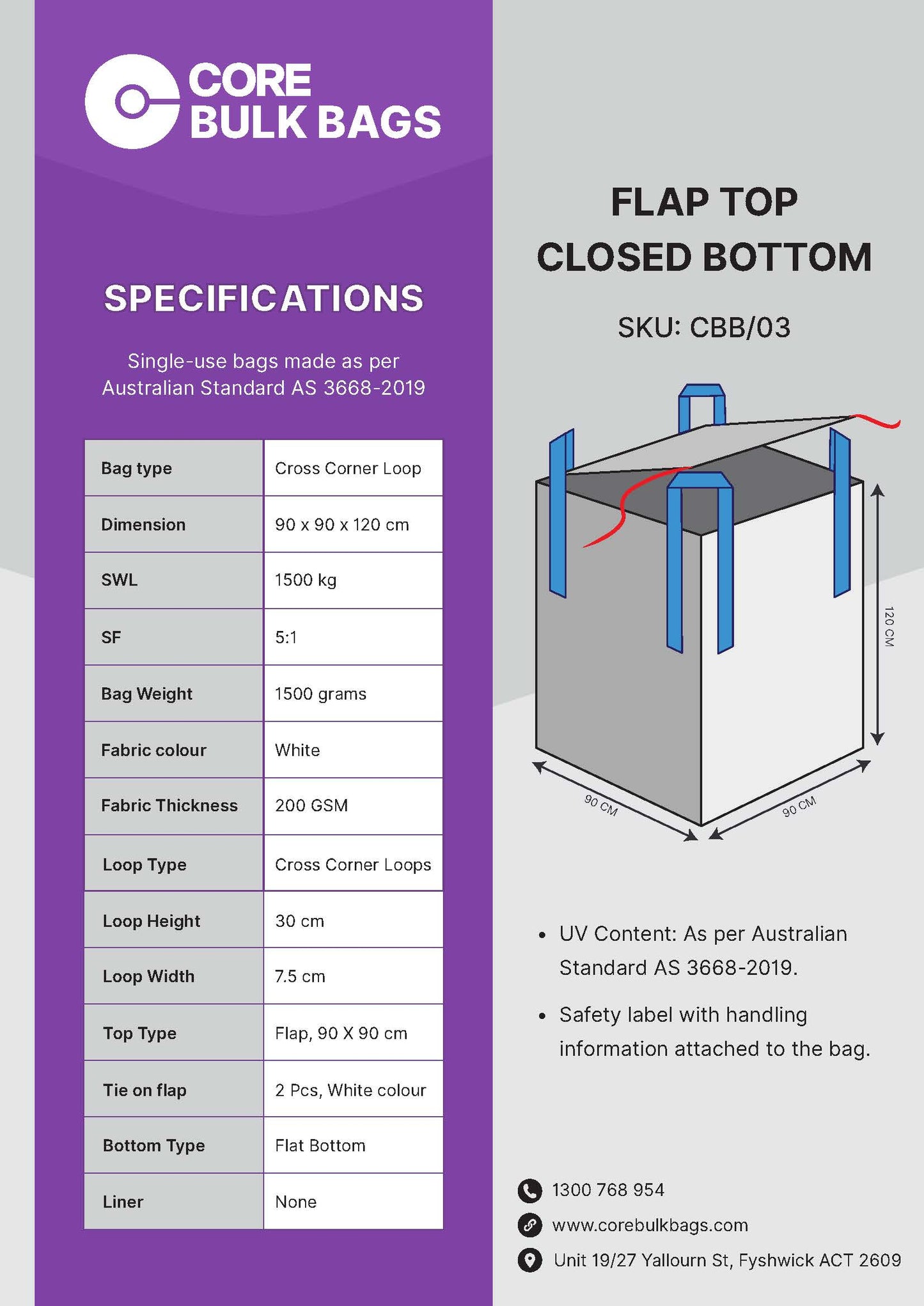 1.5 ton Bulk Bag - Flap Top Closed Bottom 90X90X120